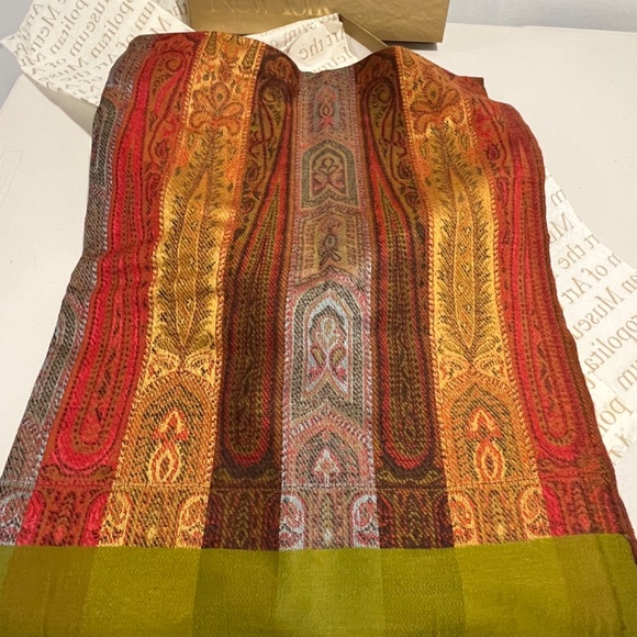 MOMA New in Box Silk & Wool Multicolored Wool Shawl 81"L x 28"W  Paisley Stripe - Picture 3 of 5